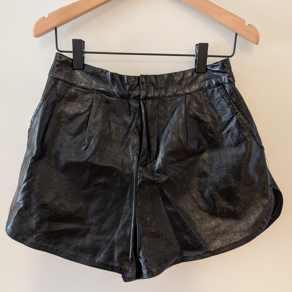 GREY LAB Shiny Black High Waist Shorts